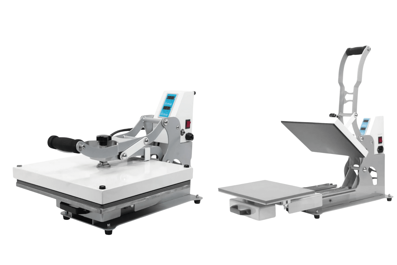 Heatpress shown open and closed.