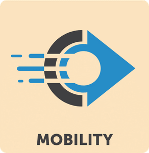 graphic image of arrow, wheel for mobility, accessibility